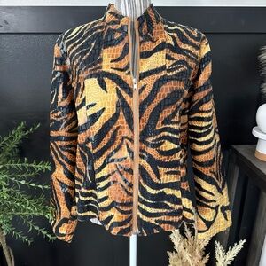 Selene Tiger Print Blazer Zip Up Jacket Jungle Chic Women's Large